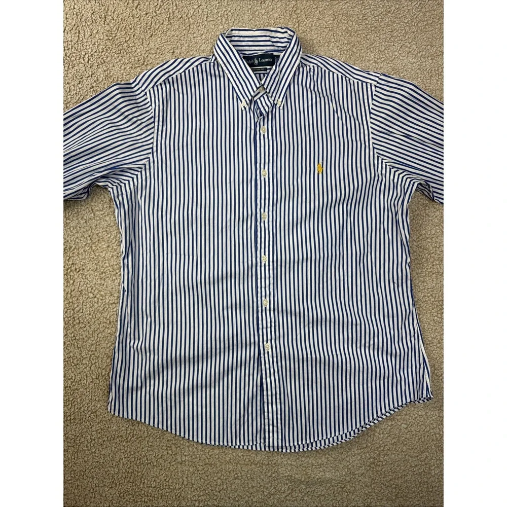 Polo Ralph Lauren Shirt Mens XL Blue Striped Custom Fit Button Down Pony 17.5